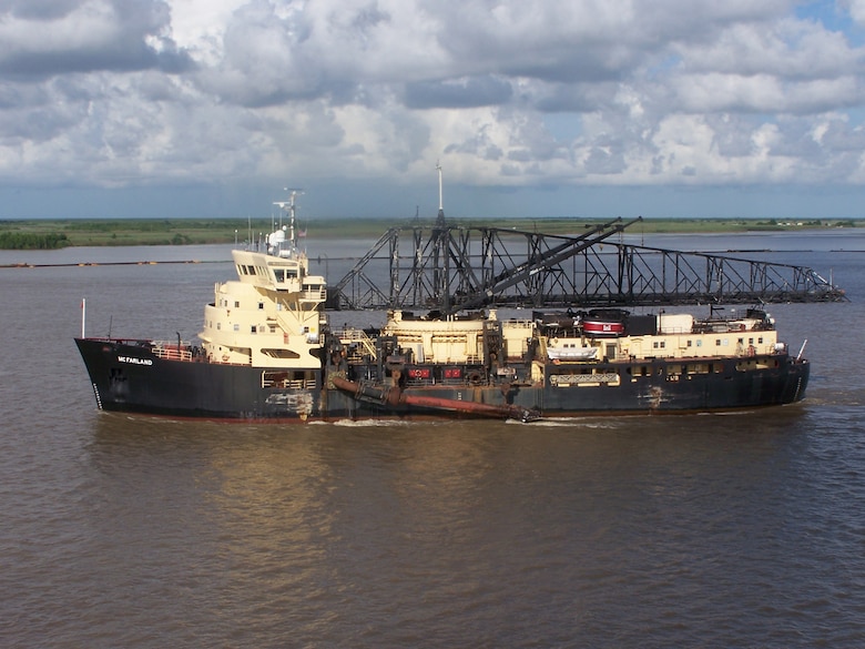 The McFarland, a deep-draft hopper dredge owned and operated by USACE Philadelphia District, conducted urgent dredging for 62 days on the Southwest Pass of the Mississippi River starting in late March of 2015. The dredge was called upon because high stages impacted navigation along the Mississippi River. 