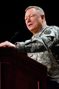 Army Lt. Gen. Frank Grass, deputy commander of USNORTHCOM and vice commander of U.S. Element NORAD, speaks during the 2011 National Guard Bureau Domestic Operations Workshop at the Gaylord National Convention Center in National Harbor, Md., Jan. 20, 2011. Grass spoke about the important partnership the Guard and NORTHCOM have in the homeland.