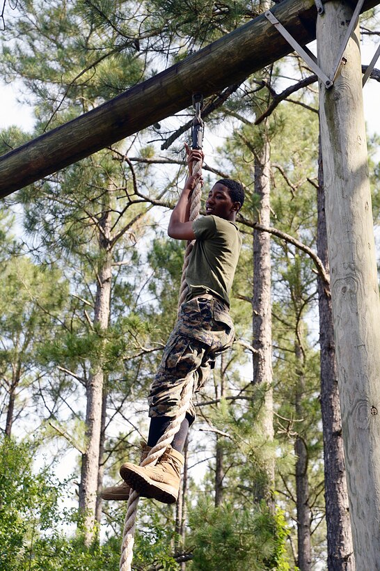 More than 30 members of the Dougherty Comprehensive High School, Albany, Georgia, Marine Corps Junior Reserve Officers’ Training Corps test their physical and mental prowess on Marine Corps Logistics Base Albany's obstacle course during the first of a three-day Cadet Leadership Camp, June 1.