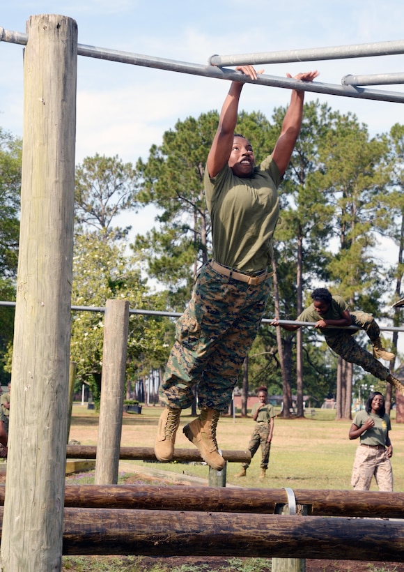 More than 30 members of the Dougherty Comprehensive High School, Albany, Georgia, Marine Corps Junior Reserve Officers’ Training Corps test their physical and mental prowess on Marine Corps Logistics Base Albany's obstacle course during the first of a three-day Cadet Leadership Camp, June 1.