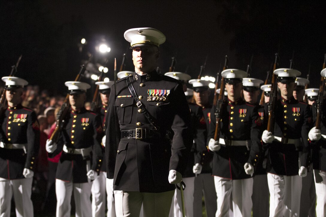 Marines from Marine Barracks Washington, D.C., perform during a Friday Evening Parade. May 29, 2015 (U.S. Marine Corps photo by Cpl. Christian Varney/ Released)