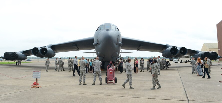 Attendees of the Striker Stripe conference tour a B-52H Stratofortress on Barksdale Air Force Base, Louisiana, May 29, 2015. Striker Stripe gathers a select few staff and technical sergeants from across AFGSC to meet with senior leaders and engage with experienced professionals and each other. (U.S. Air Force photo/Senior Airman Benjamin Gonsier)
