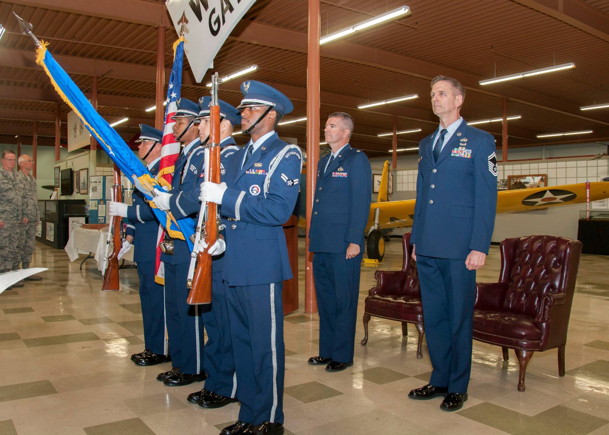TRAVIS AIR FORCE BASE, Calif. -- Senior Master Sgt. Trevor Thorpe Jr., 945th Aircraft Maintenance Squadron production superintendent, retires in a ceremony May 17, 2015 at Travis Air Force Base, Calif. (U.S. Air Force photo/Master Sgt. Rachel Martinez)
