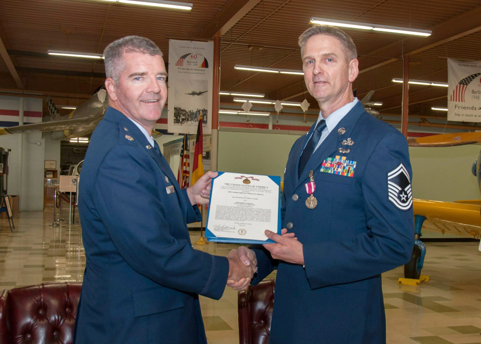 TRAVIS AIR FORCE BASE, Calif. -- Senior Master Sgt. Trevor Thorpe Jr., 945th Aircraft Maintenance Squadron production superintendent, retires in a ceremony May 17, 2015 at Travis Air Force Base, Calif. (U.S. Air Force photo/Master Sgt. Rachel Martinez)
