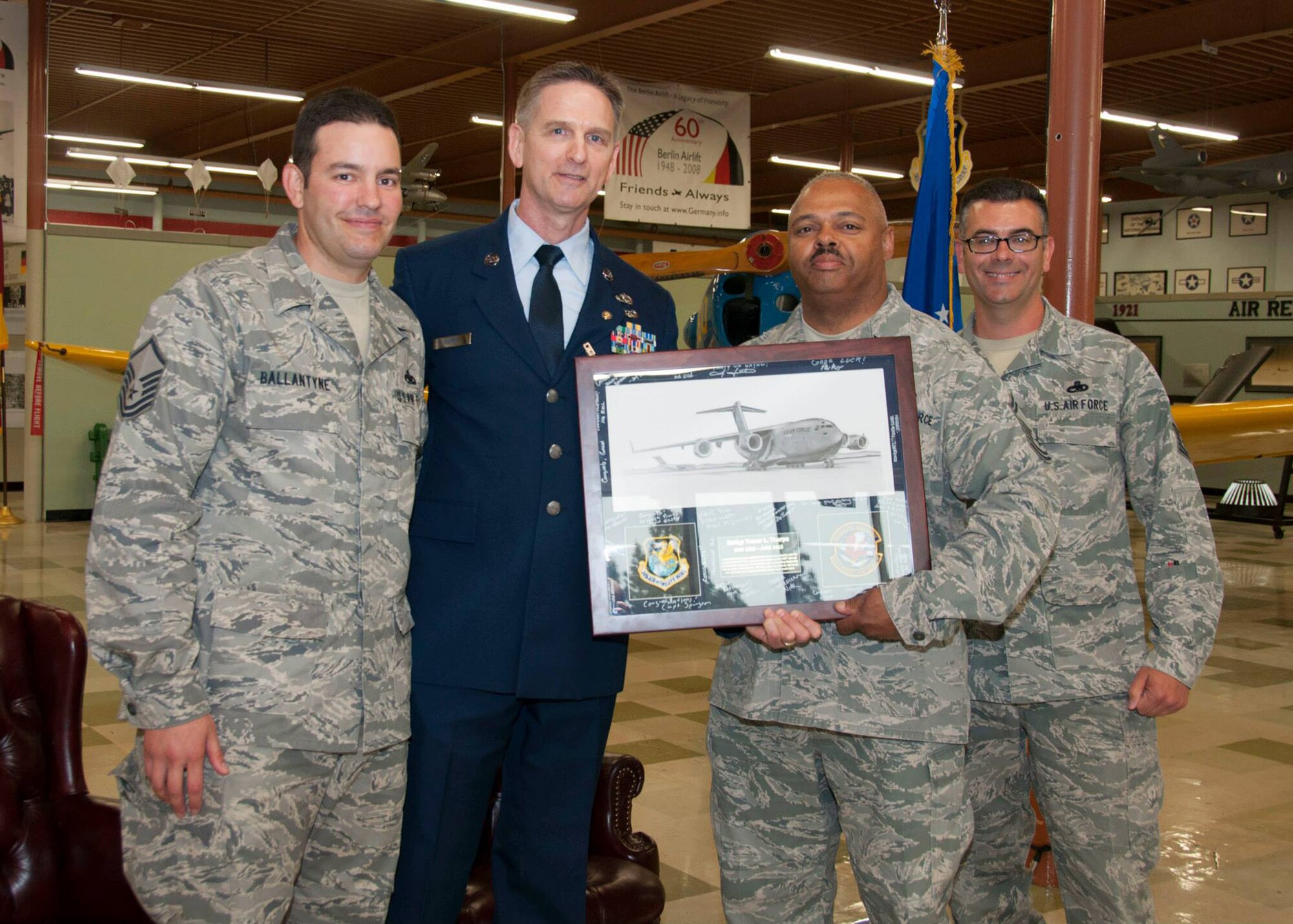 TRAVIS AIR FORCE BASE, Calif. -- Senior Master Sgt. Trevor Thorpe Jr., 945th Aircraft Maintenance Squadron production superintendent, retires in a ceremony May 17, 2015 at Travis Air Force Base, Calif. (U.S. Air Force photo/Master Sgt. Rachel Martinez)
