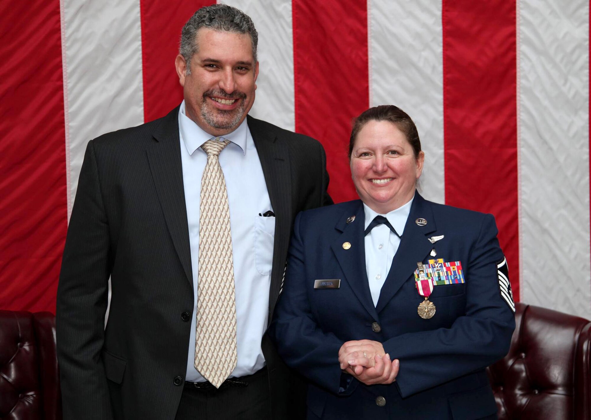 TRAVIS AIR FORCE BASE, Calif. -- Master Sgt. Denise C. Laycock, 349th Maintenance Group career advisor, is honored in a retirement ceremony at Travis AFB, Calif., May 16, 2015. (U.S. Air Force photo/Lt. Col. Robert Couse-Baker/Released