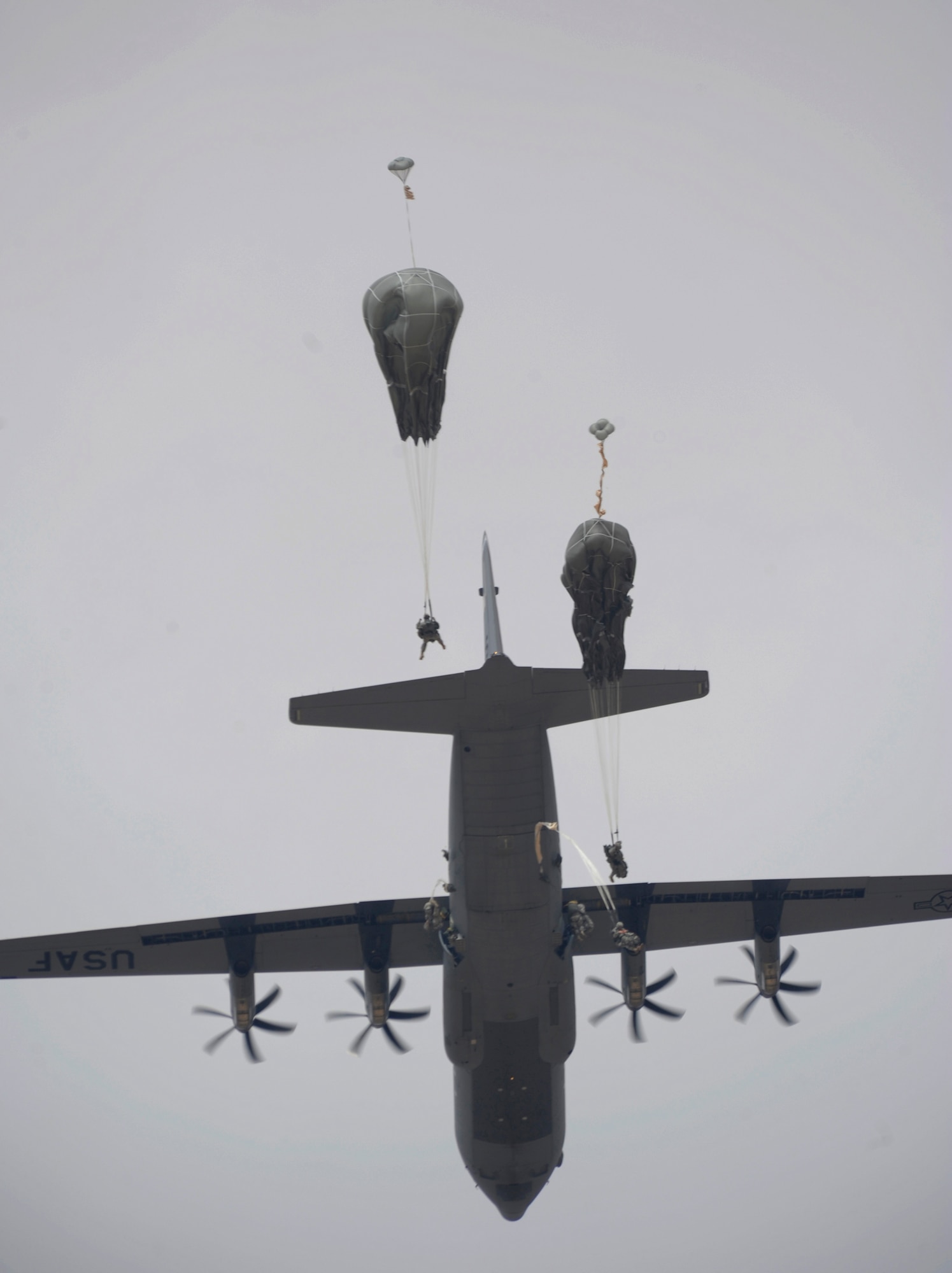 Soldiers from the Headquarters and Headquarters Company 173rd Brigade Special Troops Battalion (Airborne) perform a 1,100ft. combat equipment jump during Exercise Noble Shirley 2015, May 10, 2015.  With an Israeli jump master directing the jump, the HHC 173rd BSTB soldiers were able to earn Israeli jump wings – a rare opportunity. (U.S. Air Force photo/Tech. Sgt. Patrick Mitchell)