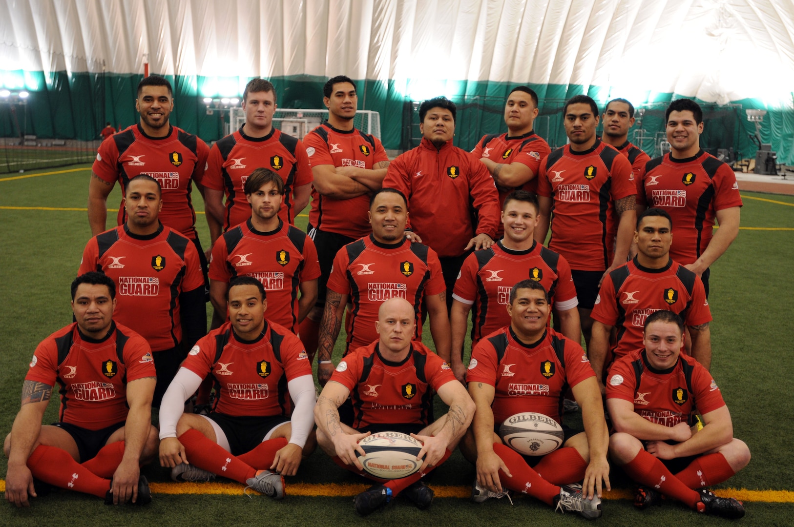 The Alaska Maulers, an Alaska National Guard-sponsored rugby team, poses for a photo before heading down to Nevada for The Las Vegas Invitational Tournament held Feb. 10 to 12. The Alaska Maulers will be competing against all-star teams from different countries all over the world.