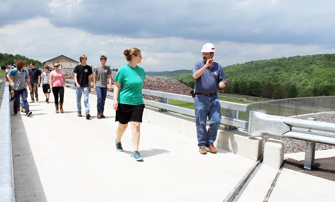 USACE Philadelphia District Dam & Levee Safety Manager Bruce Rogers conducts a tour with students from the Wallenpaupack High School Emergency Responders Club during a dam safety awareness event in May of 2015.