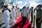 REPUBLIC OF KIRIBATI (June 2, 2015) - The president of the Republic of Kiribati Anote Tong and First Lady Madam Tong arrive at the opening ceremony for Pacific Partnership in Kiribat and to celebrate the arrival of joint high speed vessel USNS Millinocket (JHSV 3). Millinocket is serving as the secondary platform for Pacific Partnership, led by an expeditionary command element from the Navy's 30th Naval Construction Regiment (30 NCR) from Port Hueneme, Calif. Now in its 10th iteration, Pacific Partnership is the largest annual multilateral humanitarian assistance and disaster relief preparedness mission conducted in the Indo-Asia-Pacific Region. While training for crisis conditions, Pacific Partnership missions have provided medical care to approximately 270,000 patients and veterinary services to more than 38,000 animals. Additionally, PP15 has provided critical infrastructure development to host nations through the completion of more than 180 engineering projects. 