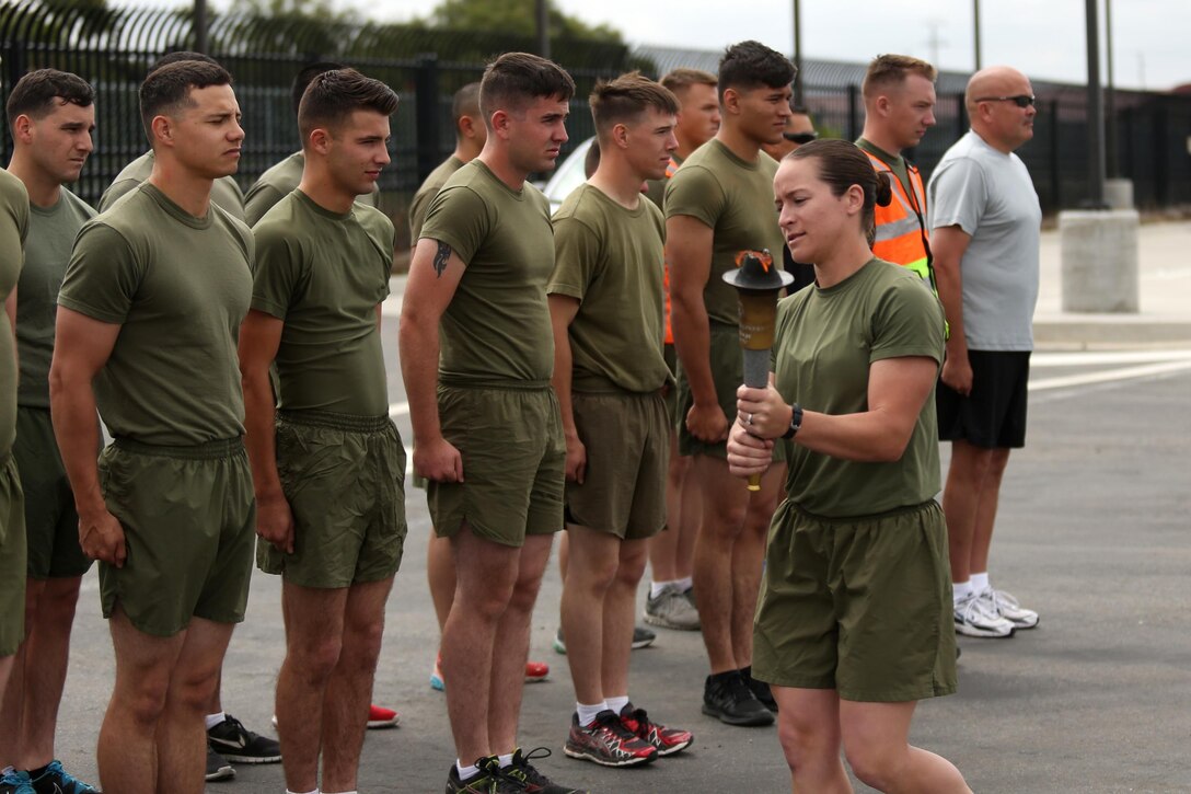 CAMP PENDLETON, Calif. - Marines and other personnel with Security and Emergency Services Battalion, Marine Corps Installations-West, participated in the Law Enforcement Torch Run here on June 3.  The unit ran approximately 18 miles on base to raise money for the Special Olympics.