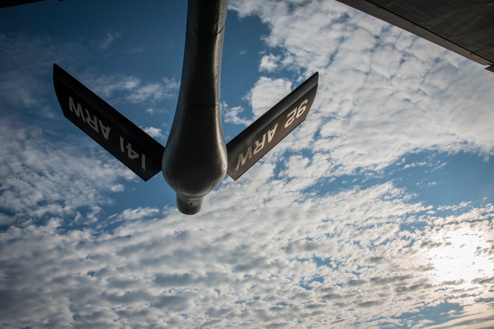 The boom of a 92nd Air Refueling Wing KC-135 Stratotanker from Fairchild Air Force Base, Wash., enables the aircraft’s boom operators to discharge the tanker’s 200,000 pounds of fuel into other jets during aerial refueling operations like those conducted during exercise AMALGAM DART 15-2 at Eielson AFB, Alaska, May 26 to June 1, 2015. The KC-135 provides the core aerial refueling capability for the U.S. Air Force and has excelled in this role for more than 50 years. This unique asset enhances the Air Force's capability to accomplish its primary mission of global reach. It also provides aerial refueling support to Air Force, Navy, Marine Corps and allied nation aircraft like the Royal Canadian Air Force CF-18 Hornets that participated in this annual North American Aerospace Defense Command bi-national exercise. (U.S. Air Force photo/Staff Sgt. Benjamin W. Stratton)