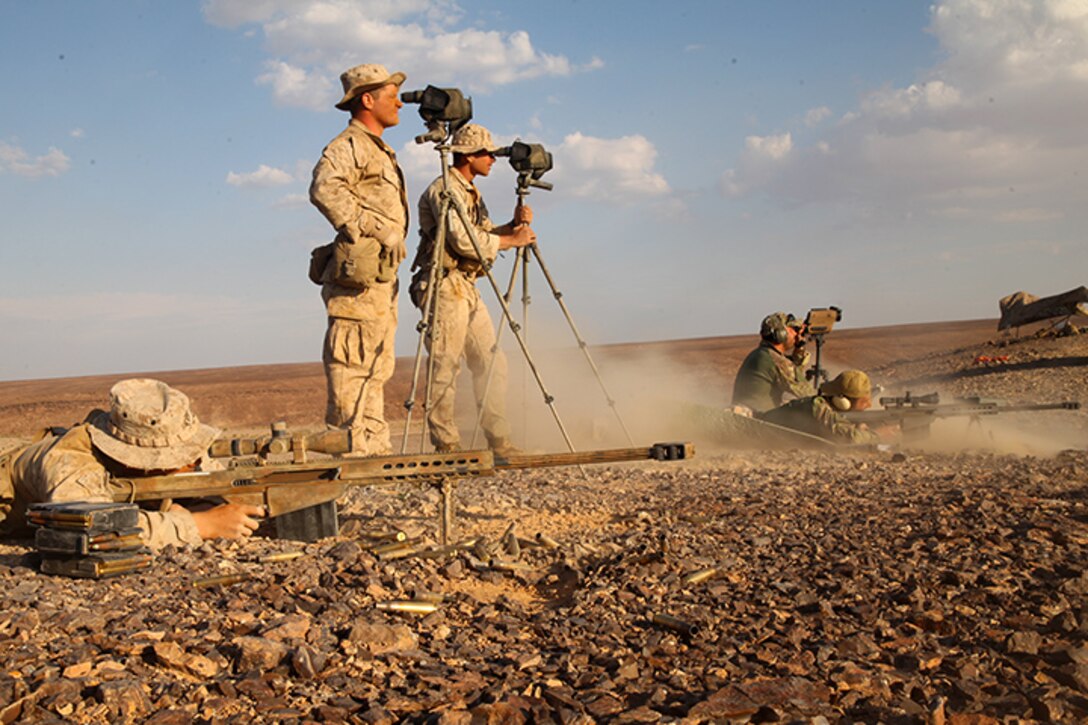 U.S. Marines with Weapon’s Company, Battalion Landing Team 3rd Battalion, 6th Marine Regiment, 24th Marine Expeditionary Unit, and Italian Marines with the San Marco Italian Marines, participate in a live-fire exercise  as part of Exercise Eager Lion 2015, in Jordan, May 7, 2015. Eager Lion is a recurring multinational exercise designed to strengthen military-to-military relationships, increase interoperability between partner nations, and enhance regional security and stability. The 24th MEU is embarked on the ships of the Iwo Jima Amphibious Ready Group and deployed to maintain regional security in the U.S. 5th Fleet area of operations. (U.S. Marine Corps photo by Lance Cpl. Austin A. Lewis)