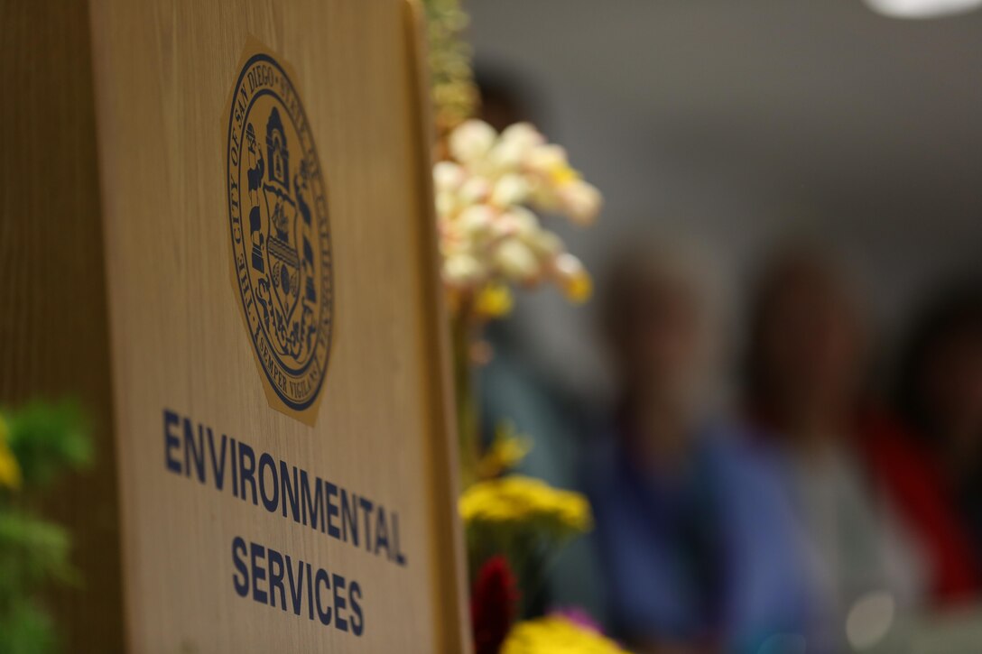 San Diego Earthworks, a non-profit corporation, staged a podium and flower display for the Environmental Act and Restoration that Helps awards, May 28. The ceremony served to recognize many people and organizations dedicated to a sustainable future.