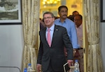 NEW DELHI, India (June 3, 2015) - U.S. Defense Secretary Ash Carter arrives for a meeting with India's Minister of Defense Manohar Parrikar on the final day of his visit.  
