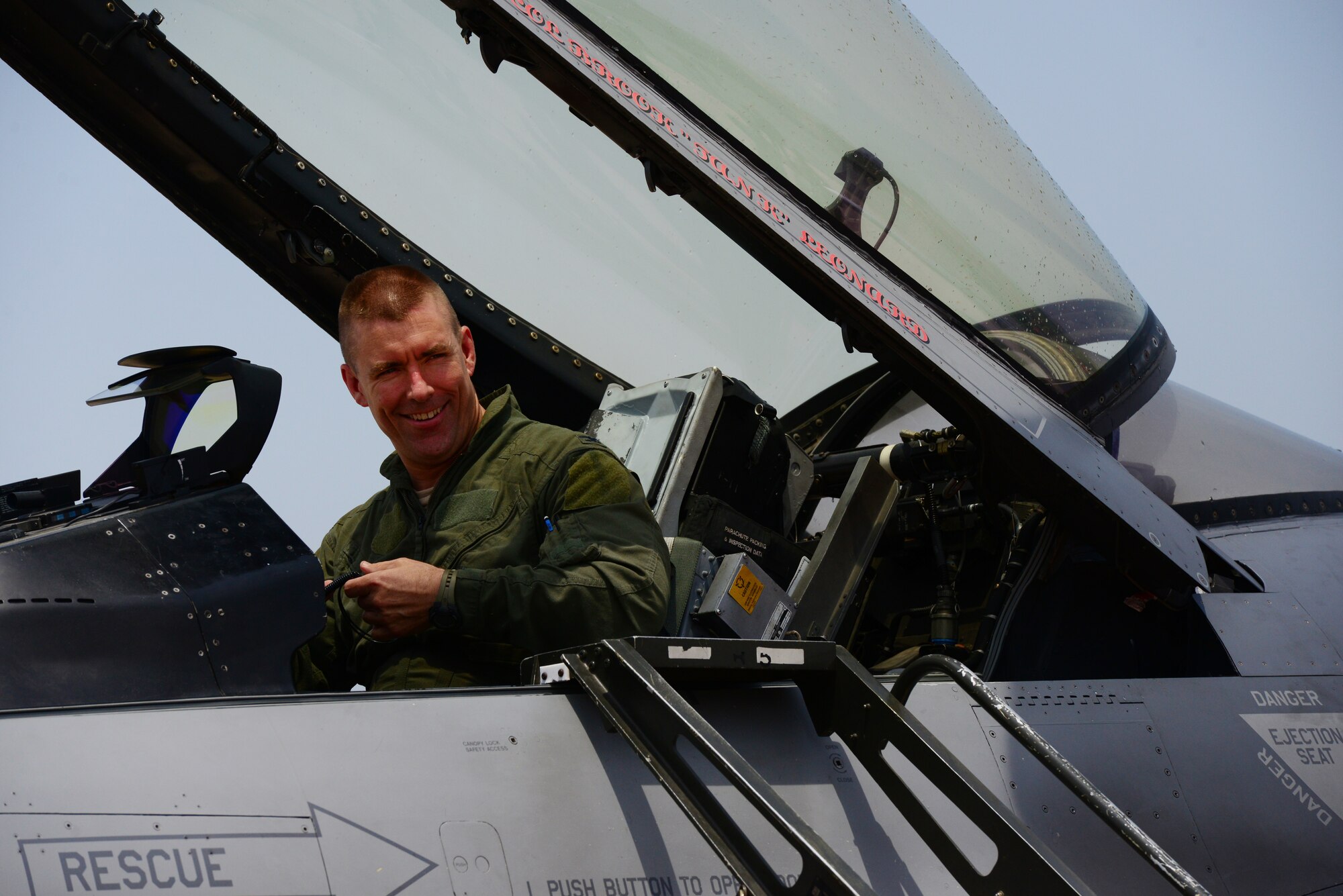 Col. Brook Leonard, 51st Fighter Wing commander, took his final flight at Osan Air Base, Republic of Korea, June 4, 2015. Having served as commander since July 2013, Col. Leonard will be relinquishing command to Col. Andrew Hansen in the wing change of command ceremony June 16.  
(USAF photo by Staff Sgt. Amber Grimm)