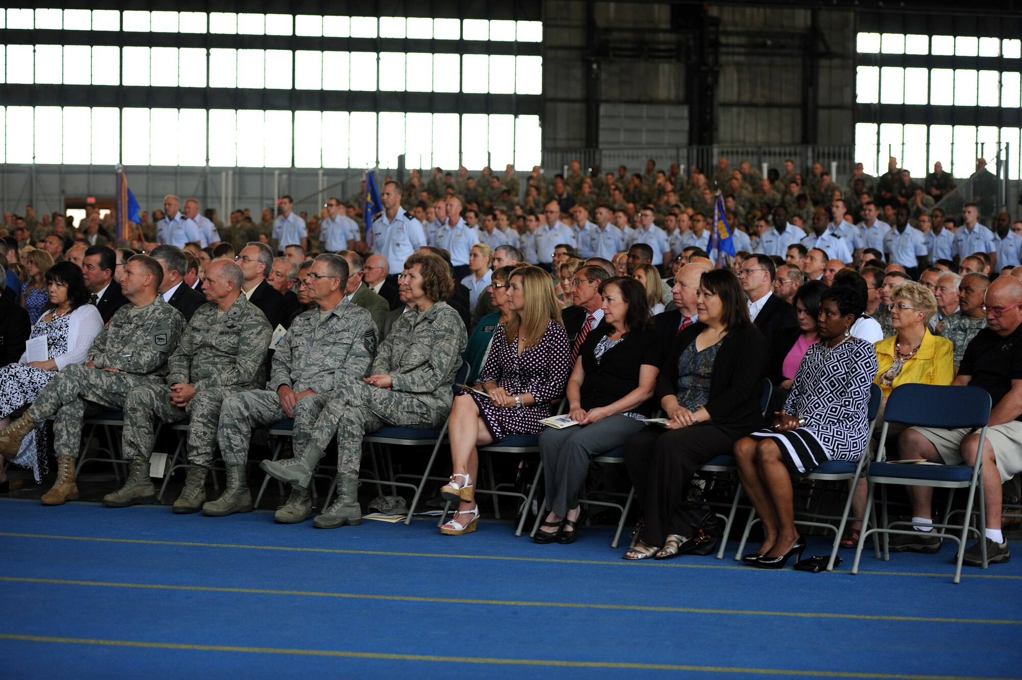 More than 1,000 servicemembers and leaders of the Black Hills community gathered for the 28th Bomb Wing change of command ceremony at Ellsworth Air Force Base, S.D., June 4, 2015. Formerly a director in the Air Force Operations Division at the Pentagon, Col. Gentry Boswell, 28th BW commander, will now lead the base’s more than 3,800 Airmen and civilian employees. (U.S. Air Force photo by Senior Airman Hailey R. Staker/Released)