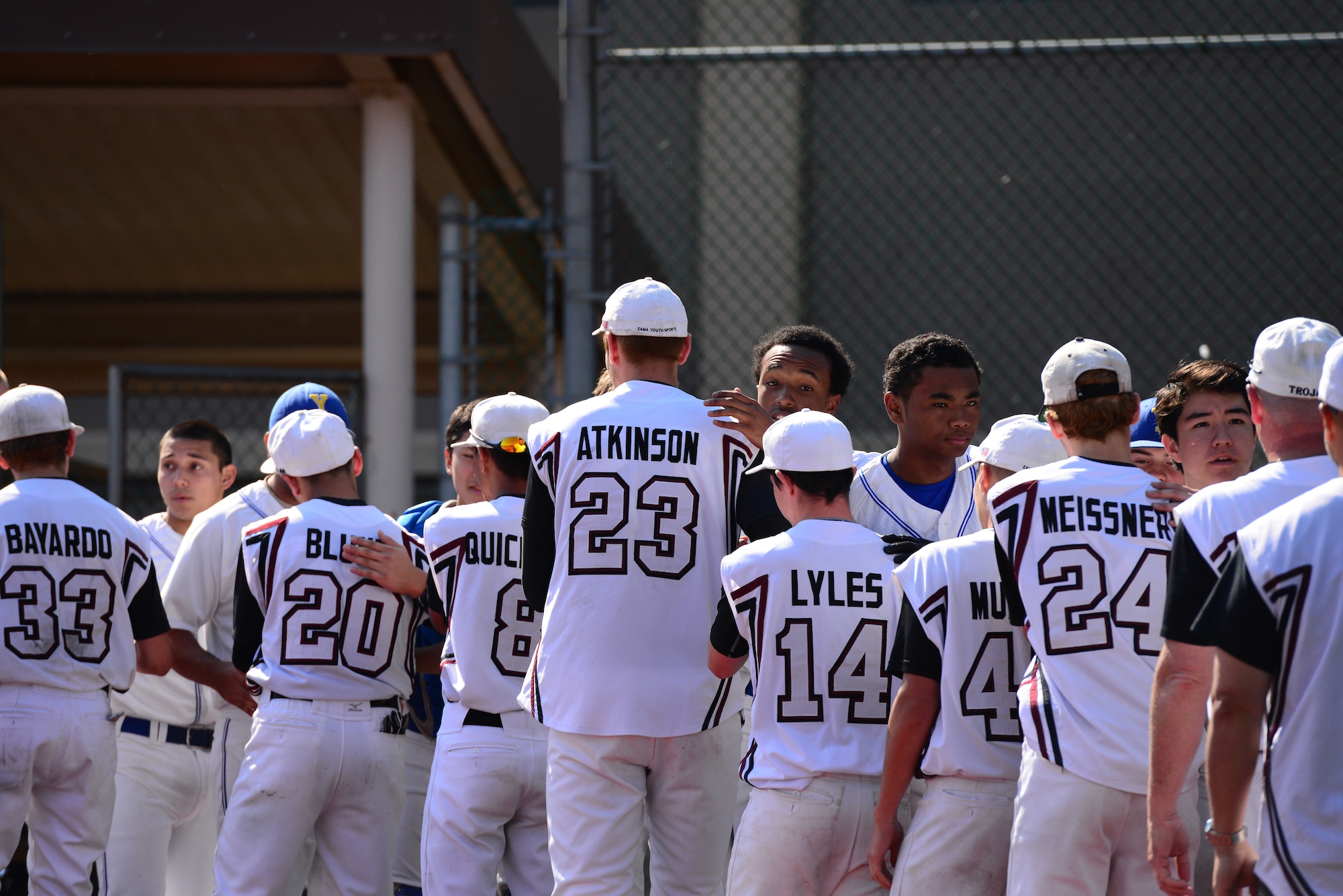 Yokota High School's Panthers of Yokota Air Base, Japan, battle it out with the Zama American High School Trojans from Camp Zama, Japan, in the Pacific Far East Division II baseball tournament at May 20, 2015, at Osan Air Base, Republic of Korea. Yokota won against the defending champions Zama in a double elimination game with a final score of 3-0.
(USAF photo by Staff Sgt. Amber Grimm)
