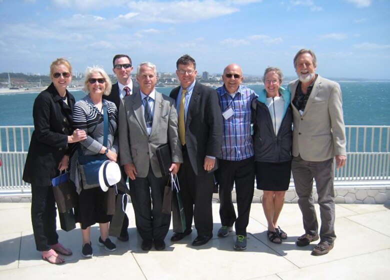 Members of the US Delegation at the Port of Leixões new cruise terminal.  Pictured from left to right:  Kelly Barnes, USACE, Helen Brohl, CMTS, CPT Christian Johnson, USACE, Jim Marino, Taylor Engineering, Major General Peabody, USACE, Jim McCarville, Port of Pittsburgh Commission, ret., Anne Cann, USACE, Joe Mantey, PIANC USA Treasurer.  