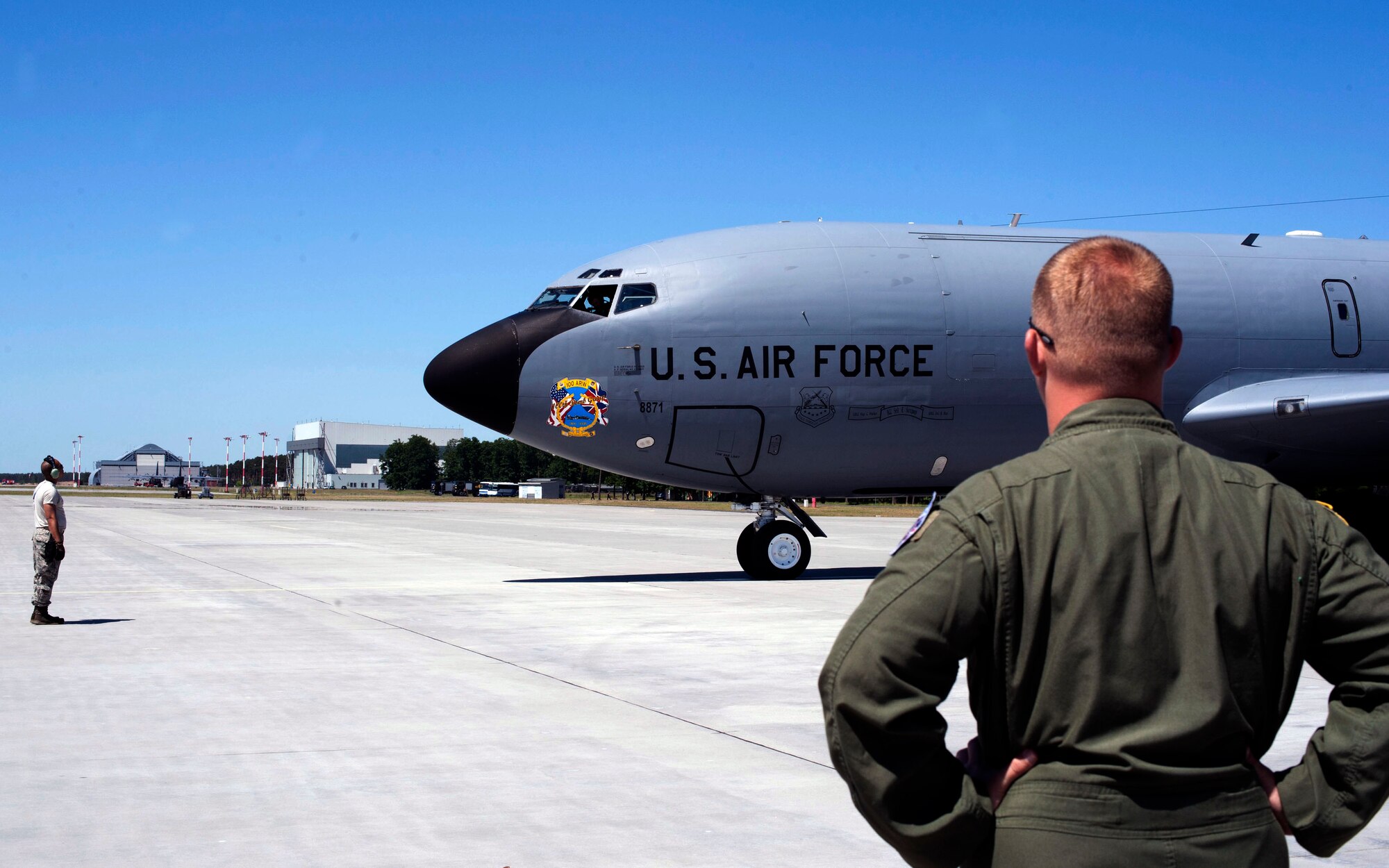 U.S. Air Force KC-135 Stratotankers from the 100th Air Refueling Wing arrive in Poland during BALTOPS 2015. BALTOPS is an annually recurring multinational exercise designed to enhance flexibility and interoperability, as well as demonstrate resolve of allied and partner forces to defend the Baltic region. (U.S Air Force photo by Staff Sgt. Armando Aparicio)