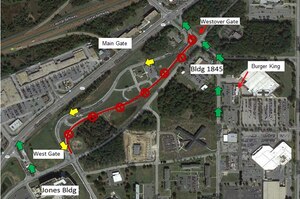 The outbound lanes at the Main Gate on Joint Base Andrews, Md., will be closed, June 15 through July 1, 2015, due to construction. Inbound lanes and the Visitor Control Center will be open normally.  To ease traffic congestion during this time, the West Gate, adjacent to Building 1500, will be open 24/7 for outbound traffic only.  