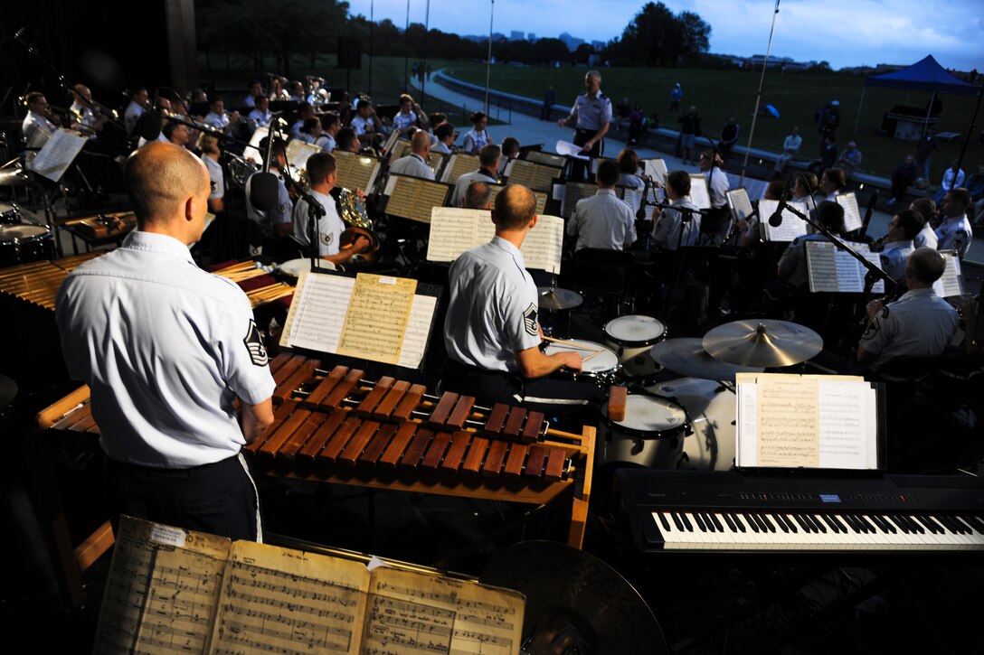 Members of the U.S. Air Force Concert Band perform at the Sylvan Theatre, District of Columbia, June 3, 2015. The concert was part of the U.S. Air Force Band’s Summer Concert series. (U.S. Air Force photo/ Airman 1st Class J.D. Maidens)