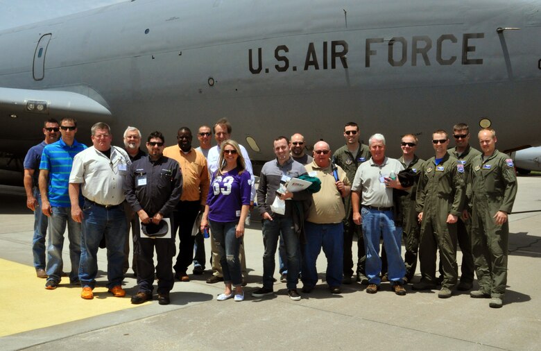 Employers of 931st Air Refueling Group Airmen pose after receiving a first-hand look at how their Reservist employee supports strategic reach.   The employers participated in a "bosslift" sponsored by the local Employer Support of the Guard and Reserve (ESGR), June 6, 2015.   (U.S. Air Force photo by Capt. Zachary Anderson)
