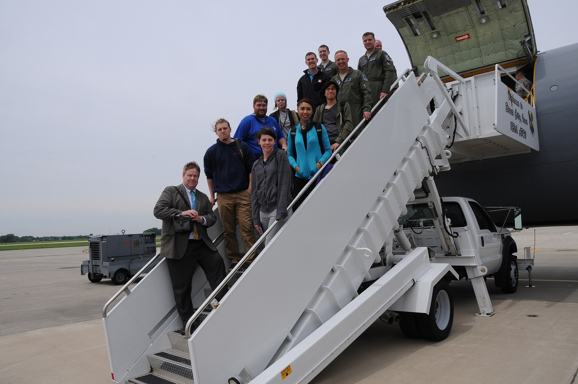 Journalists from the Sioux City, Iowa area were invited to fly with the Iowa Air National Guard’s 185th Air Refueling Wing on Thursday June 4, 2015 as part of a media day event.  Ten members of the civilian media were able to witness a mid-air refueling mission with F-16 Fighter jets from Buckley Air Force base in Colorado. (U.S. Air National Guard photo by Master Sgt. Vincent De Groot/Released)