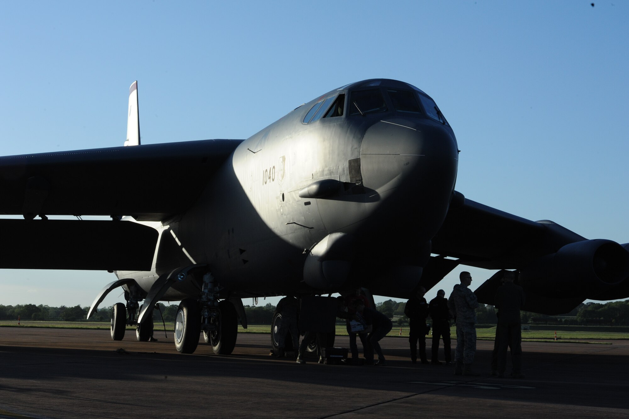 A B-52H Stratofortress from Minot Air Force Base, N.D., sits on the flightline after landing at Royal Air Force Fairford, England, June 5, 2015. Three B-52s, maintenance crews and support teams from bases across Air Force Global Strike Command forward deployed to RAF Fairford to participate in multi-national BALTOPS and Saber Strike exercises. The purpose of BALTOPS 15 is to promote mutual understanding, confidence, cooperation and inoperability among forces and personnel of participating nation. Saber Strike is a long-standing U.S. Army Europe-led cooperative training exercise conducted annually, which aims to improve cooperation and capabilities of participating nations for future contingency operations and train participants on command and control as well as interoperability with regional partners. (U.S. Air Force photos/Capt. Christopher Mesnard)