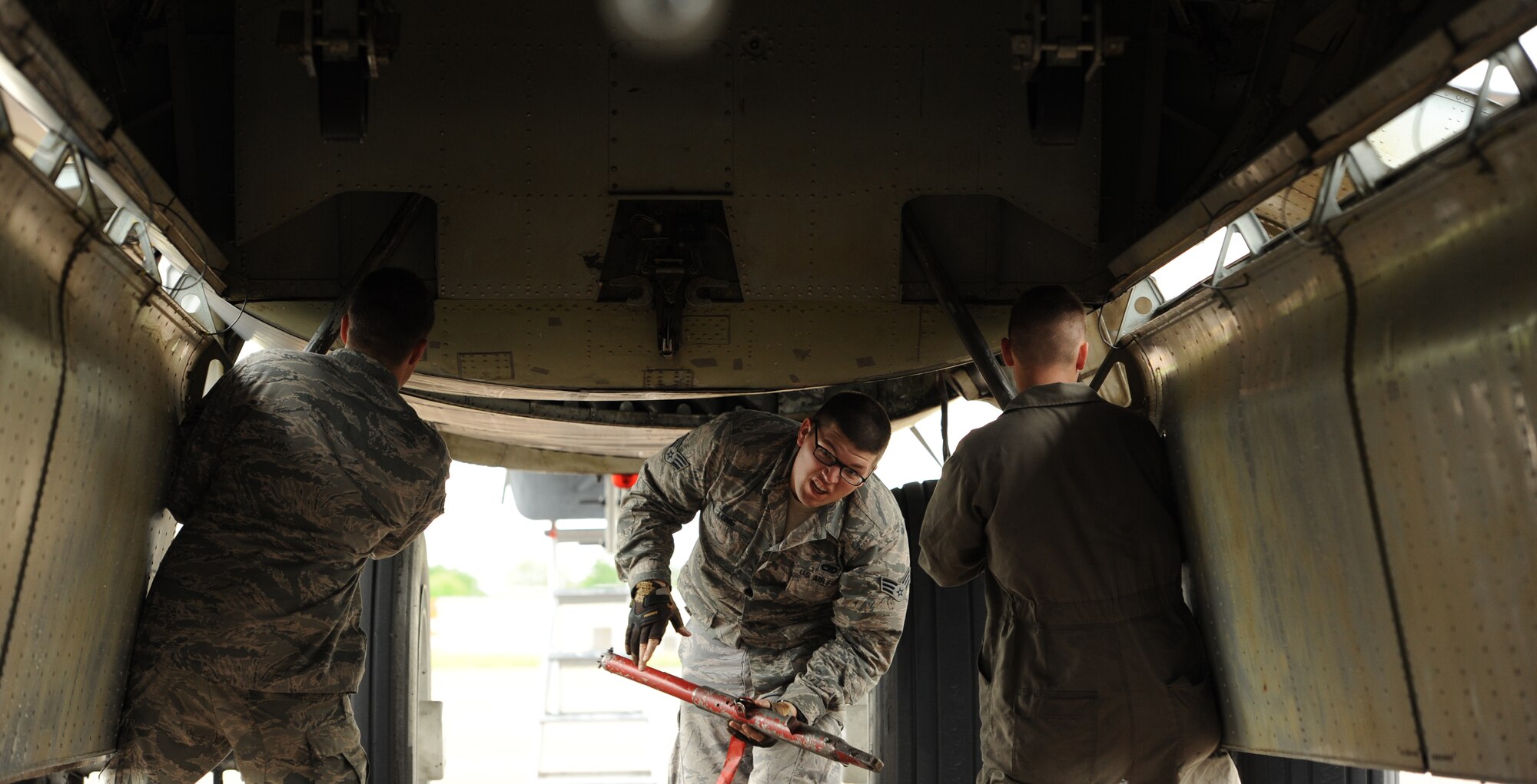 Airmen from the 5th Bomb Wing at Minot Air Force Base, N.D., perform B-52H Stratofortress post flight inspections on Royal Air Force Fairford, England, June 5, 2015, after the aircraft arrived from its home station. The Airmen and aircraft deployed to England to provide conventional bomber support forces for the 2015 BALTOPS and Saber Strike exercises. The multi-national training events provide participating nations an opportunity to develop their ability to operate together and build partnerships. (U.S. Air Force photo by Capt. Christopher Mesnard)
