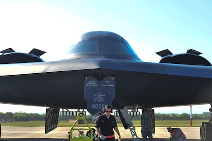 509th Aircraft Maintenance Squadron crew chiefs prepare a B-2 Spirit for a hot-pit refueling at Royal Air Force Fairford, England, June 7, 2015. This event also showcased the alliance between active duty and Air National Guard Airmen from the 131st Bomb Wing at Whiteman Air Force Base, MO, who coordinated the B-2’s presence in the European area of responsibility. (U.S. Air Force photo/Senior Airman Malia Jenkins)