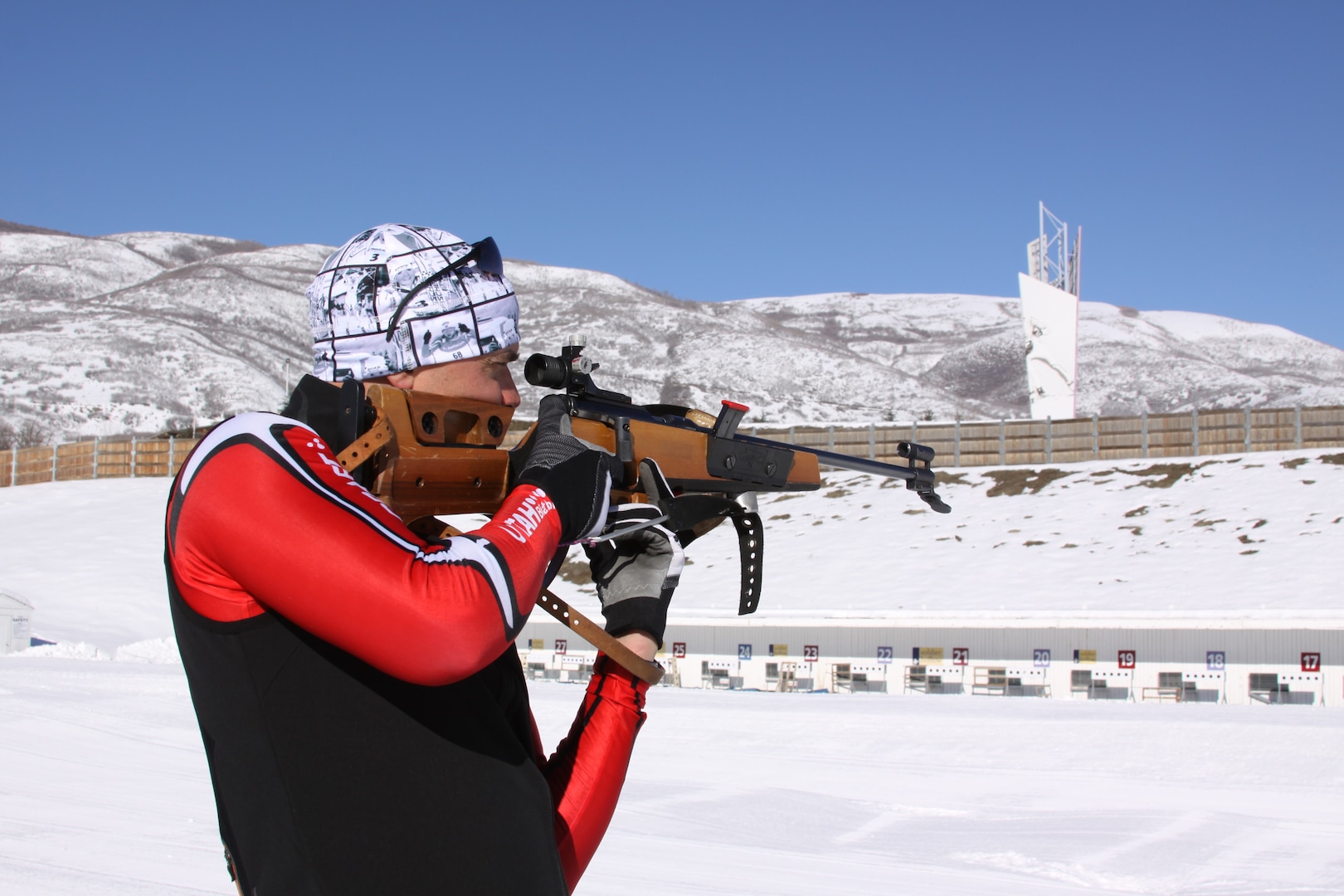 Army Capt. Dan Morken of the 489th Brigade Support Battalion, Utah Army National Guard, fires at targets downrange during the Western Regional Biathlon Championships in Soldier Hollow, Utah, Feb. 5-6, 2011. For the first time in a number of years, the Utah National Guard hosted the championships, which included civilian, Army Reserve and National Guard competitors from Utah, Colorado, Nevada, Montana, Arizona, Oregon, Wyoming, Texas and Guam.