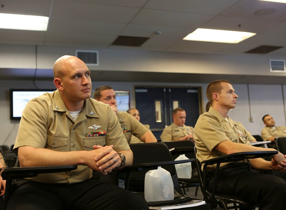 Sailors from units across Camp Pendleton attend the Petty Officer Selectee Leadership Course June 3, 2015, at Field Medical Training Battalion-West aboard Camp Pendleton, Calif. The course is designed to equip Sailors with the skills and information they need to be effective leaders.