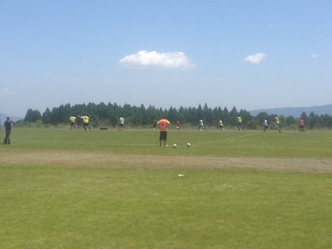 Fuji Marines and soliders from JGSDF Takigahara face off during the 1st Annual Camp Fuji - JGSDF - Fuji Friendship Association Sports Tournament.