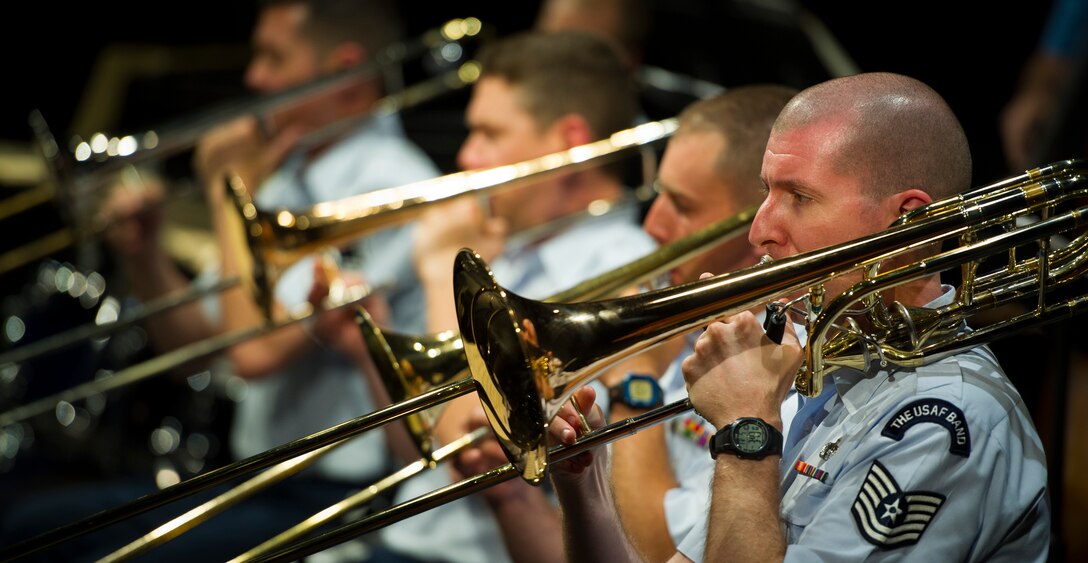 U.S. Air Force Band Airmen of Note members perform during the Great American Brass Band Festival at the Norton Center for the Arts in Danville, Ky., June 5, 2015. The band performed several songs with a Q-and-A session at the end. (U.S. Air Force photo by Staff Sgt. Chad C. Strohmeyer)(Released)