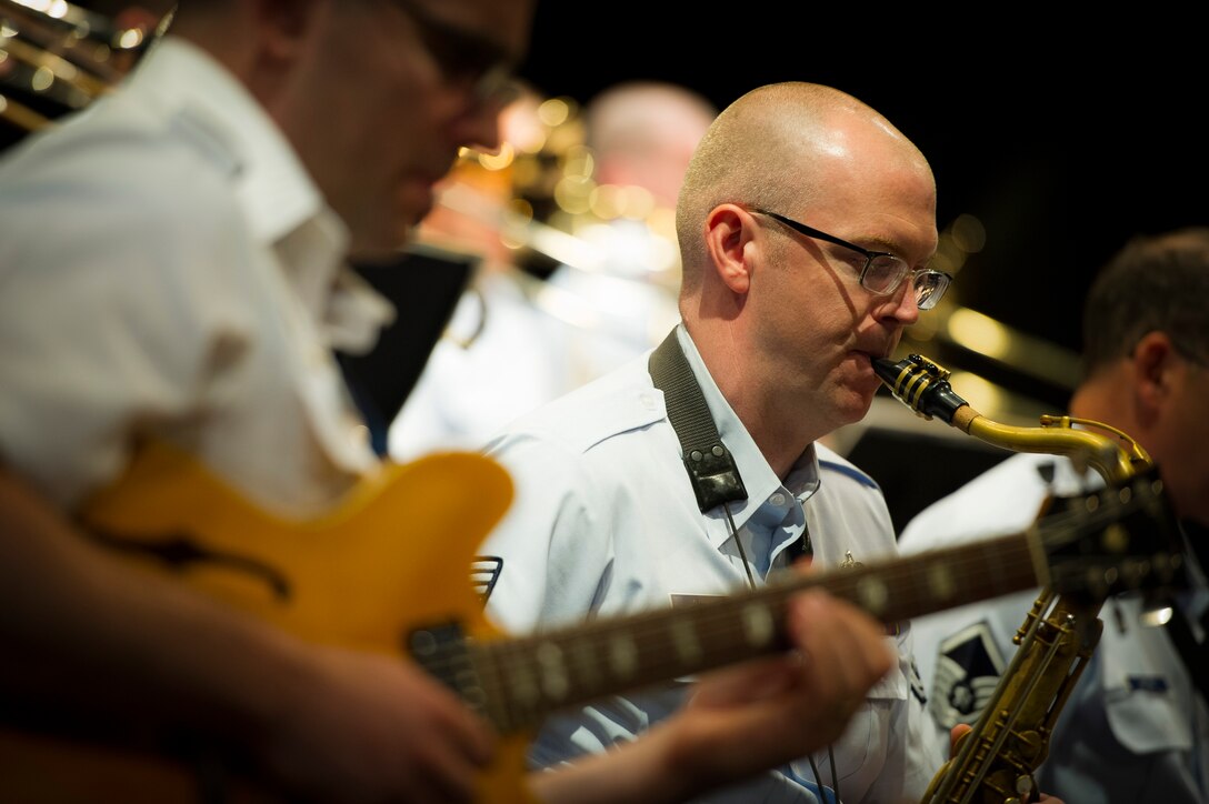 Tech. Sgt. Tedd Baker, Airmen of Note saxophonist, performs during the Great American Brass Band Festival at the Norton Center for the Arts in Danville, Ky., June 5, 2015. This year marks the first time the Airmen of Note have performed at the GABBF. (U.S. Air Force photo by Staff Sgt. Chad C. Strohmeyer)(Released)