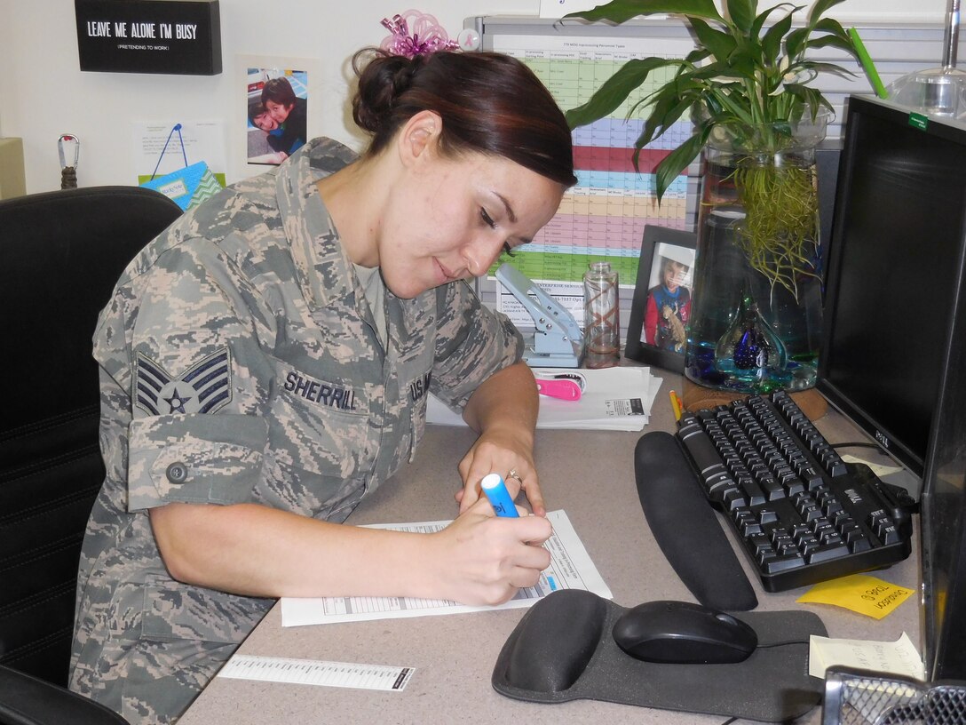 “I love the Air Force Medical Service because I have always enjoyed learning about medicine and helping people feel better and live a healthy lifestyle. It’s a great way to serve people and my country at the same time,” said SSgt Jennifer Sherrill, 779th Medical Operations Squadron, Education and Training Technician. (AF Photo by Kathleen Canfield, 779 MDG)