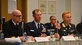 Icelandic coast guard Rear Admiral Georg Lárusson, U.S. Air Force Maj. Gen. Randy Kee and Norwegian army Maj. Gen. Odin Johannessen listen to a presentation during the Arctic Security Forces Roundtable in Reykjavik, Iceland. Kee and Johannessen co-led the conference, while Lárusson led coordination of host nation support. Representatives from 11 nations across Europe and North America met for the ASFR in order to promote regional understanding and enhance multilateral security operations within the Arctic area. (U.S. Air Force photo/2nd Lt. Meredith Mulvihill)
