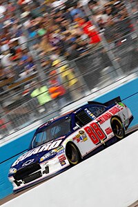 Dale Earnhardt Jr., driver of the No. 88 National Guard NASCAR racecar, speeds down the track at the Phoenix International Raceway in Avondale, Ariz., Feb. 27, 2011.