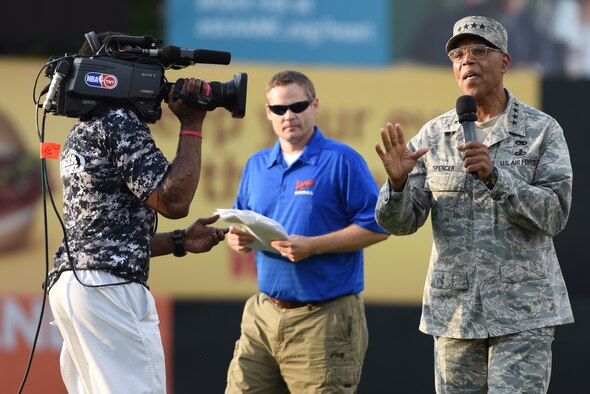 Air Force Vice Chief of Staff Gen. Larry O. Spencer makes opening remarks at the 3rd annual Amputee Warrior Softball Classic June 6, 2015, at Prince George's Stadium in Bowie, Md. (U.S. Air Force photos/Staff Sgt. Carlin Leslie)