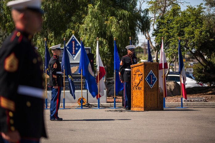 U.S. Marines with 1st Marine Division and family members of the late Sgt. Rafael Peralta attend a Navy Cross Presentation Ceremony held in his honor aboard Camp Pendleton, Calif., June 8, 2015. Peralta was awarded the Navy Cross for his actions in support of Operation Al Fajr in Fallujah, Al Anbar province, Iraq, on Nov. 15, 2004, where he covered an enemy grenade with his body protect his fellow Marines. (U.S. Marine Corps photo by Lance Cpl. Clarence A. Leake/Released)