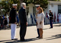 Secretary of the Navy Ray Mabus presents the Navy Cross to Rosa Peralta, the mother of the late Sgt. Rafael Peralta, aboard Camp Pendleton, Calif., June 8, 2015. Sgt. Rafael Peralta was awarded the Navy Cross posthumously after sacrificing his life by absorbing the blast of an enemy grenade and shielding fellow Marines only feet away while serving with Regimental Combat Team 7, 1st Marine Division in Fallujah, Al Anbar province, Iraq, on Nov. 15, 2004. (U.S. Marine Corps photo by Sgt. Luis Vega/Released)