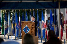 Ricardo Peralta, the brother of the late Sgt. Rafael Peralta, speaks on behalf of his family during a Navy Cross Presentation Ceremony held in honor of his brother aboard Camp Pendleton, Calif., June 8, 2015. Sgt. Rafael Peralta was awarded the Navy Cross posthumously after sacrificing his life by absorbing the blast of an enemy grenade and shielding fellow Marines only feet away while serving with Regimental Combat Team 7, 1st Marine Division in Fallujah, Al Anbar province, Iraq, on Nov. 15, 2004. (U.S. Marine Corps photo by Sgt. Luis Vega/Released)