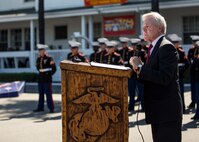 Secretary of the Navy Ray Mabus speaks at a Navy Cross Presentation Ceremony in honor of the late Sgt. Rafael Peralta, aboard Camp Pendleton, Calif., June 8, 2015. Sgt. Rafael Peralta was awarded the Navy Cross posthumously after sacrificing his life by absorbing the blast of an enemy grenade and shielding fellow Marines only feet away while serving with Regimental Combat Team 7, 1st Marine Division in Fallujah, Al Anbar province, Iraq, on Nov. 15, 2004. (U.S. Marine Corps photo by Sgt. Luis Vega/Released)