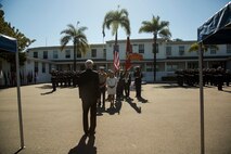 U.S. Marines and Sailors watch as the Secretary of the Navy Ray Mabus presents the Navy Cross to the family members of the late Sgt. Rafael Peralta, aboard Camp Pendleton, Calif., June 8, 2015. Sgt. Rafael Peralta was awarded the Navy Cross posthumously after sacrificing his life by absorbing the blast of an enemy grenade and shielding fellow Marines only feet away while serving with Regimental Combat Team 7, 1st Marine Division in Fallujah, Al Anbar province, Iraq, on Nov. 15, 2004.  (U.S. Marine Corps photo by Sgt. Luis Vega/Released)