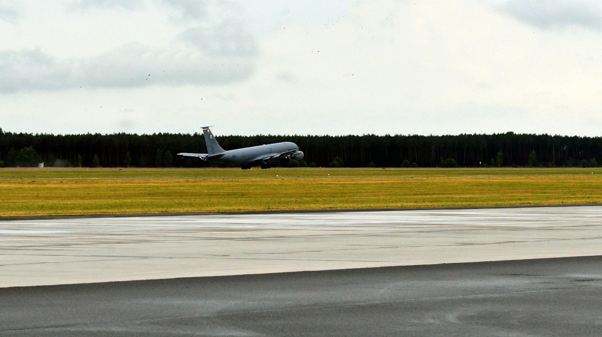 A KC-135 Stratotanker from the 507th Air Refueling Wing takes-off for a refueling mission as part of Baltic Operations 2015, June 9, 2015, at Powidz Air Base, Poland. In its 43rd iteration, BALTOPS is a multinational maritime exercise in Poland, Sweden, Germany, and throughout the Baltic Sea, including participation from 14 NATO and three partner nations June 5-20. (U.S. Air Force photo by Senior Airman Michael Battles)
