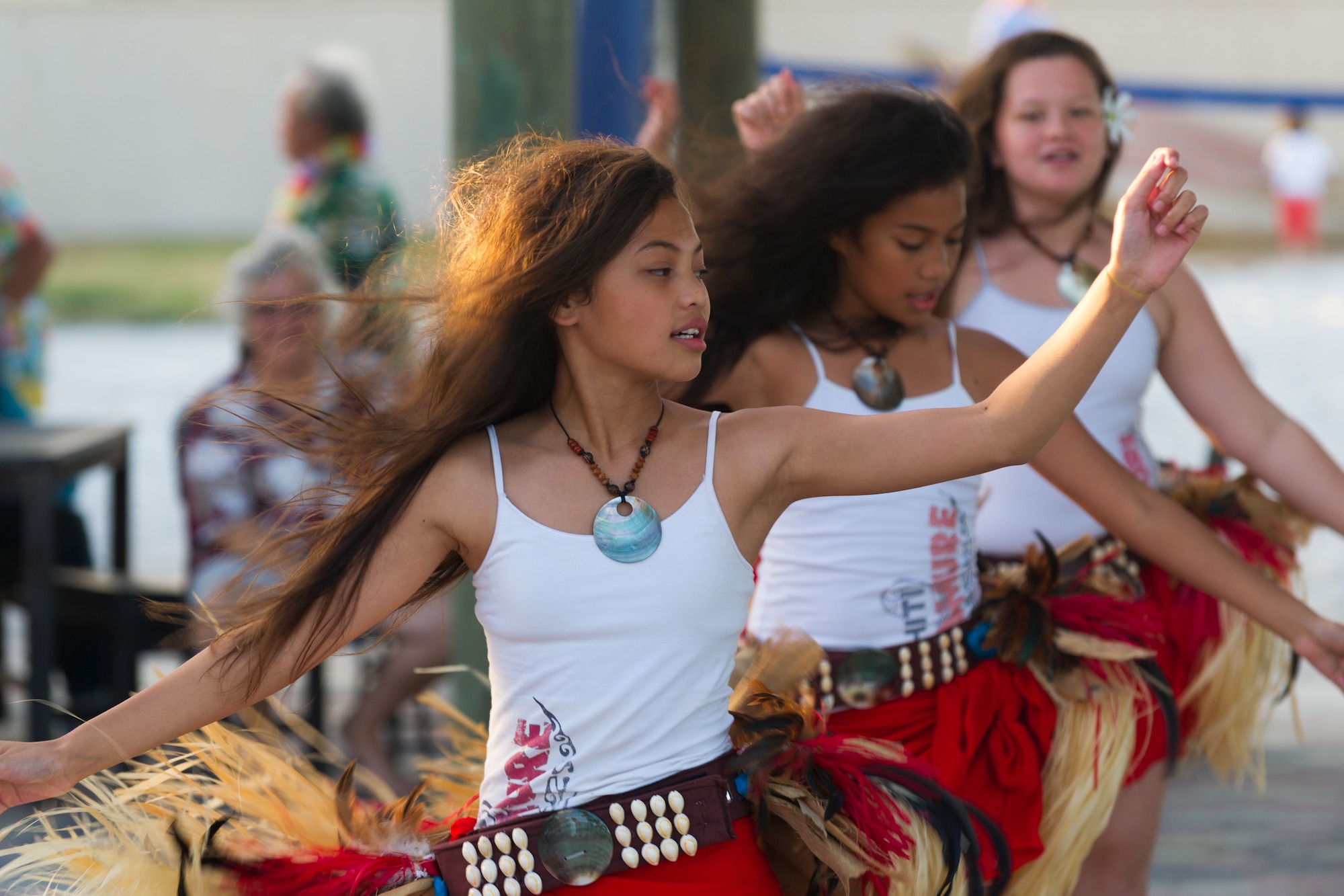 Students from Tahiti Tamure perform a Tahitian dance, at the Asian American and Pacific Islander Heritage Luau event held May 29, 2015 at the Beach House at Patrick Air Force Base, Fla. The Luau is part of an observance held annually from May 1 - 31 in celebration of Asian American and Pacific Islander Heritage Month. (U.S. Air Force photo/Cory Long) (Released)