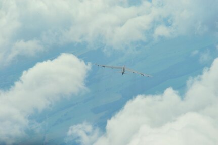 A B-52H Stratofortress maneuvers into position for a simulated air strike during exercise Saber Strike 15 in Europe, June 8, 2015. Bomber operations provide a credible, flexible and ready capability to respond to a variety of potential threats and situations. Saber Strike 15 promotes regional stability and security, while strengthening partner capabilities and trust. (U.S. Air Force photos/Senior Airman Malia Jenkins)