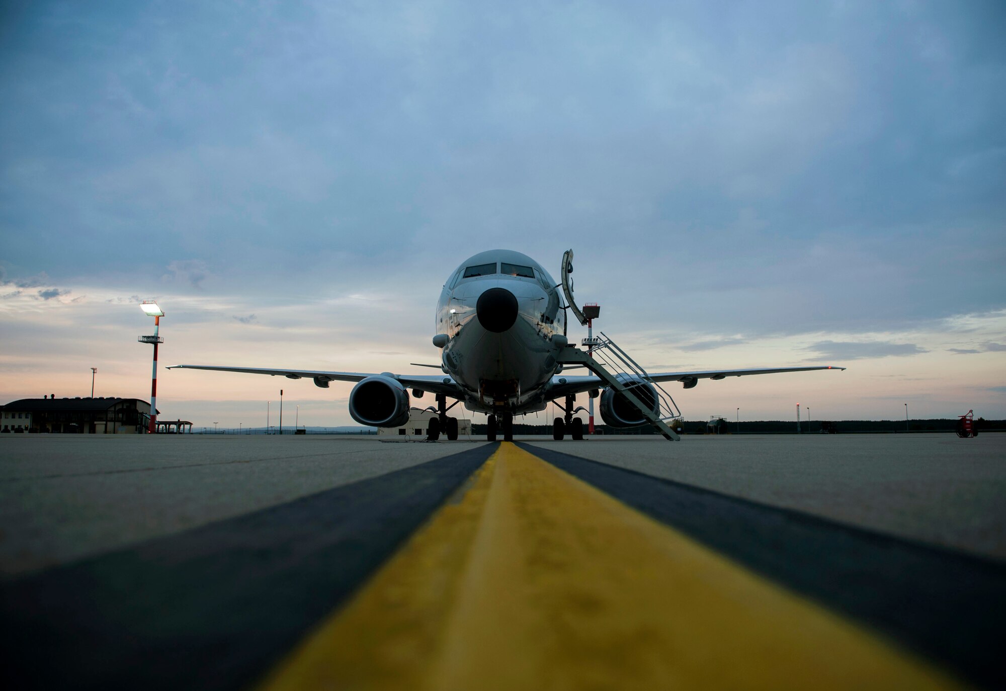 A Boeing P-8 Poseidon maritime surveillance aircraft rests on a ramp during a BALTOPS 2015 mission on the flightline of Spangdahlem Air Base, Germany, June 9, 2015. The U.S. Navy sailors from Patrol Squadron Eight assigned to Naval Air Station Jacksonville, Fla., will remain on Spangdahlem to perform their duties for BALTOPS 2015. The annual multi-national exercise aims to promote friendship, mutual understanding and cooperation amongst NATO allies. (U.S. Air Force photo by Airman 1st Class Timothy Kim/Released)
