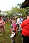 Children from Joint Base Pearl Harbor-Hickam are presented new fishing poles for participating in the 16th Annual Friends of Hickam Keiki Fishing Tournament  at the Ho`omaluhia Botanical Gardens in Kaneohe, Hawaii, June 5, 2015. More than 100 members from Joint Base Pearl Harbor-Hickam and their children participated in the free fishing tournament hosted by "Friends of Hickam," an organization seeking to support, promote, and foster strong community relations with military families. (U.S. Air Force photo by Tech. Sgt. Aaron Oelrich/Released)